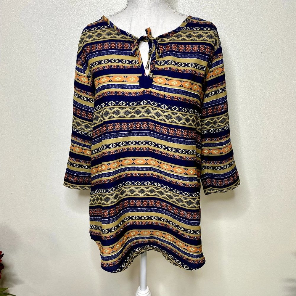Antilia Femme Tribal Print Top Boho Office Professional